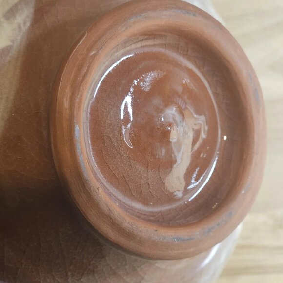 Vintage Glazed Red Clay Bowl: Hand Thrown Terra Cotta Salad Bowl - Picture 2 of 3